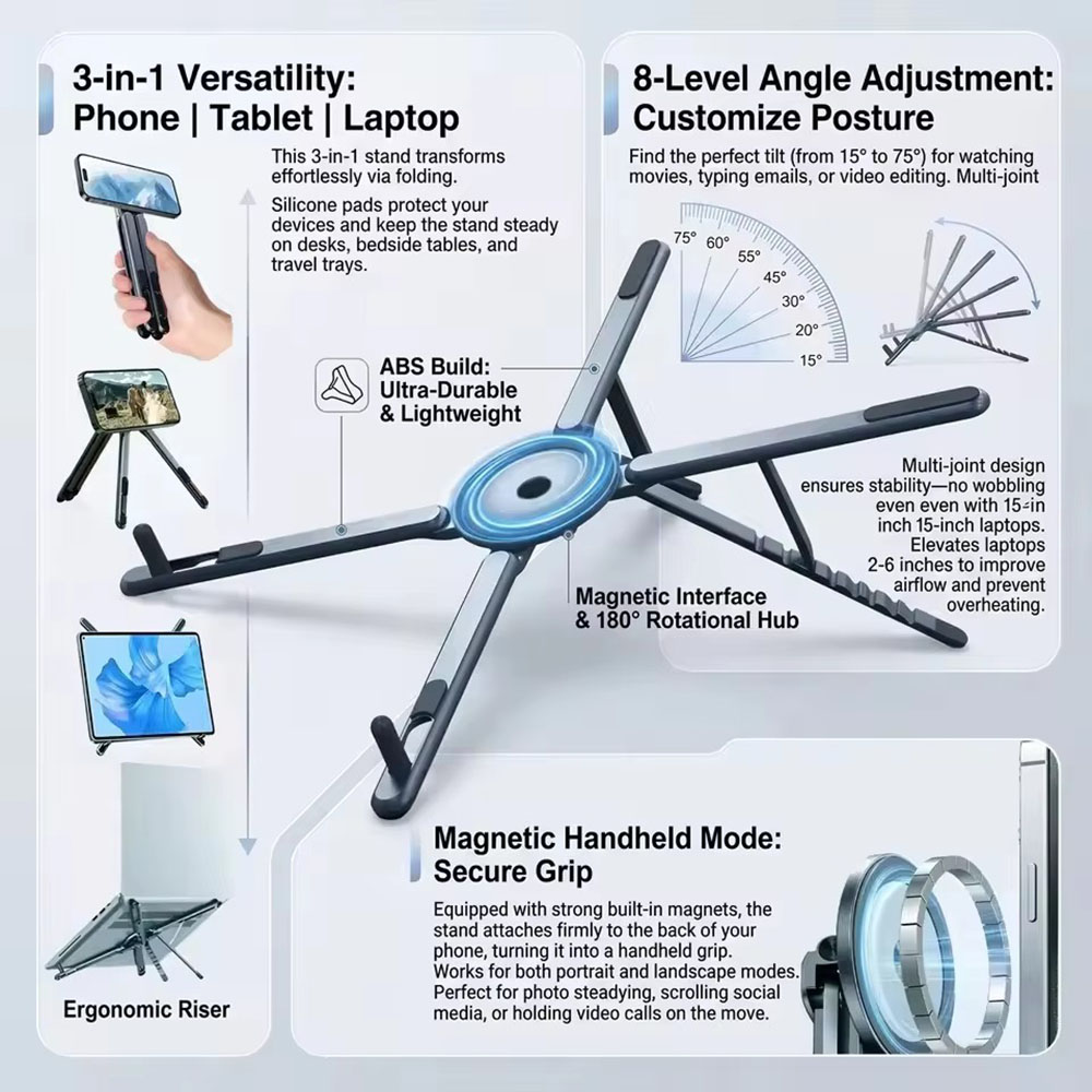 Laptop Accessories Organizer - حامل هاتف مغناطيسي محمول وعصا سيلفي