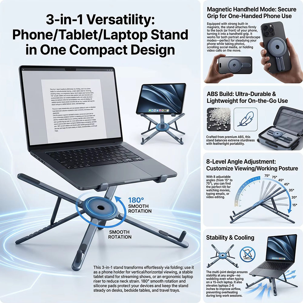 حامل هاتف مغناطيسي محمول وعصا  - مراجعة Laptop Accessories Organizer وسعره
